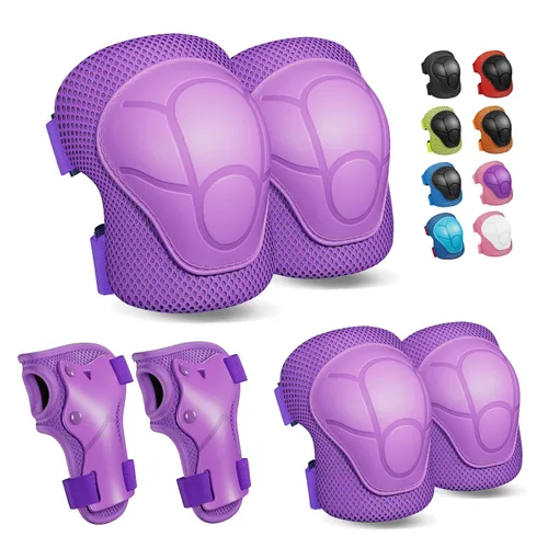 Miniatura 11 de Rodilleras para niños, rodilleras y coderas, conjunto de equipo de protección para niños y niñas con protectores de muñeca 3 en 1 para patinaje, Azul