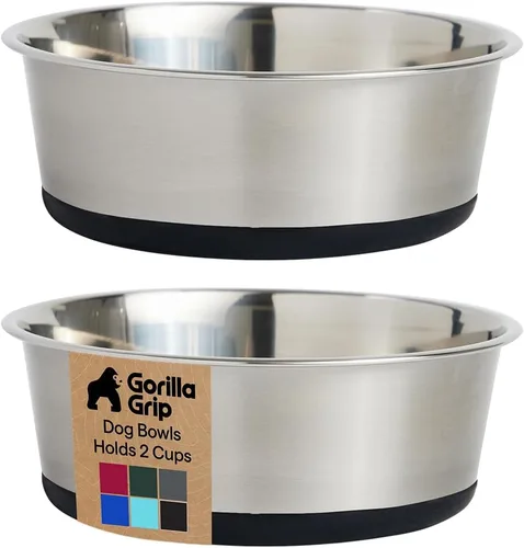 Miniatura 13 de GORILLA GRIP Tazones para perros, acero inoxidable 304 de grado alimenticio, con capacidad para 2 tazas cada uno (16 onzas líquidas) para alimentos