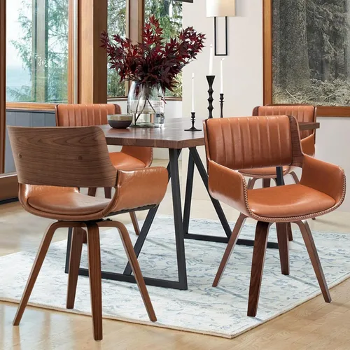 Miniatura 9 de LUNLING Sillas de comedor giratorias de piel sintética con acento, sillas modernas de mediados de siglo con patas de madera/reposabrazos/asiento