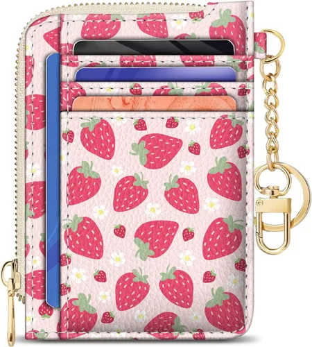 Miniatura 13 de GIANCOMICS Cartera delgada con tarjetero para mujer, funda pequeña con bloqueo Rfid, llavero de bolsillo delgado con cremallera curvada, tarjetero