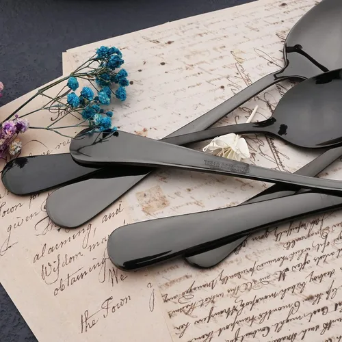 Miniatura 5 de JASHII Juego de cubiertos de 25 piezas con tenedor y cuchara con utensilios para servir para 4, cubiertos de acero inoxidable de grado alimenticio