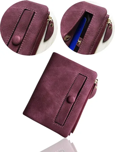 Miniatura 5 de AOXONEL Cartera pequeña de cuero plegable Rfid para mujer, con cremallera, bolsillo para tarjeta de identificación, delgada, compacta y delgada