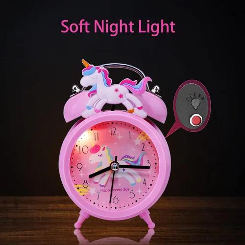 Miniatura 3 de QearFun Reloj despertador de unicornio para niñas y niños, bonita decoración de dormitorio, segunda mano silenciosa sin tictac, con retroiluminación
