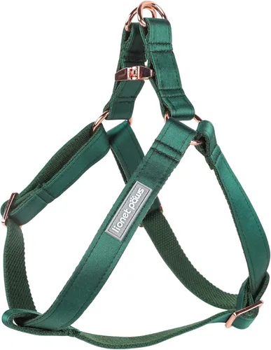 Miniatura 3 de Lionet Paws Arnés para perro, arnés de nailon de seda ajustable sin tirones con hebilla de metal para perros pequeños, fácil caminar, verde oscuro
