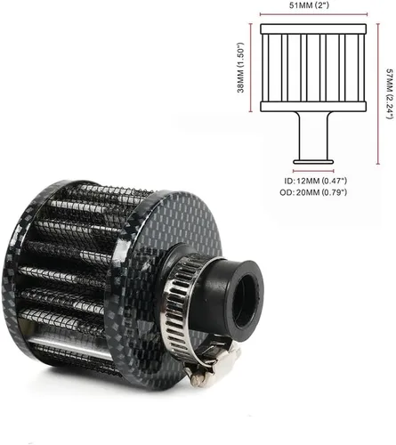 Miniatura 20 de 2 piezas de filtro de aire de entrada de aire frío con respiradero de 12 mm, filtro de respiración para tapa de válvulas para automóvil y Negro