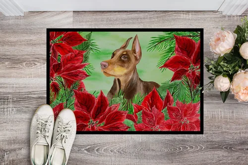 Miniatura 2 de Caroline's Treasures CK1357MAT Doberman Pinscher Poinsettas - Felpudo para puerta delantera, 18 x 27 pulgadas, para interiores y exteriores