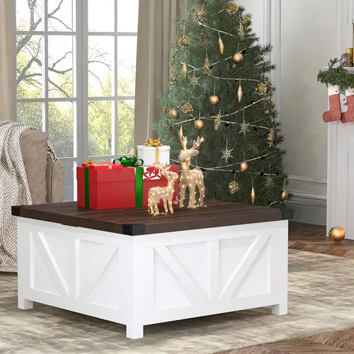 Miniatura 7 de Jimeimmen - Mesa de centro elevada de granja con almacenamiento, mesa cuadrada de centro de madera con estación de carga y puerto USB, mesa de sala