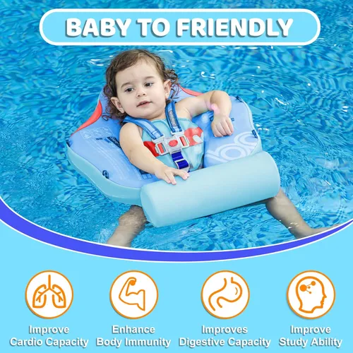 Miniatura 4 de Mambobaby Baby Float with Canopy & Tail Non-Inflatable Baby Swim Float Upgrade Soft Infant Pool Float Sun Protection Newborn Pool Float 3-24 Months
