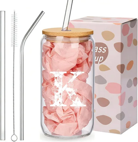 Miniatura 17 de Regalos personalizados para mujeres, tazas de vidrio con monograma con tapas y pajitas, regalos personalizados para mujeres, vasos de café helado