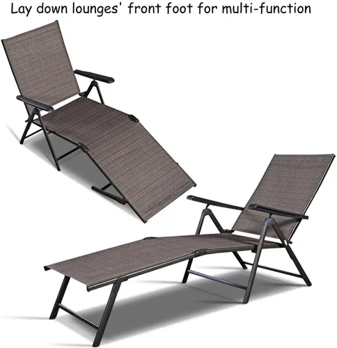 Miniatura 6 de COSTWAY Tumbona ajustable para piscina, sillón reclinable textileno, muebles de patio al aire libre
