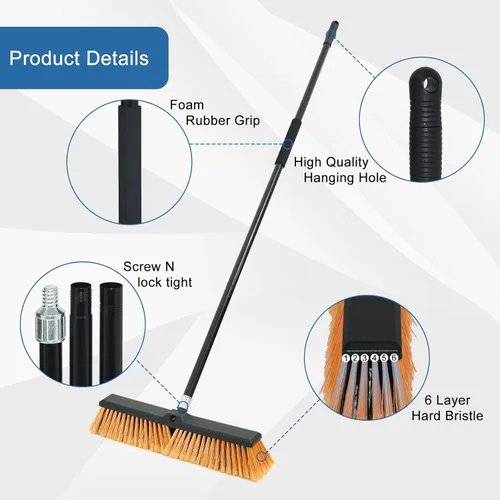 Miniatura 4 de PBHEPJ Escoba de empuje de 24 pulgadas para exteriores, resistente, escoba de tienda con mango largo de 60 pulgadas para limpiar azulejos al aire