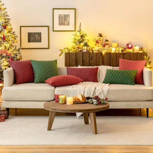 Miniatura 67 de MIULEE - Juego de 2 fundas de almohada decorativas de lino de arpillera navideñas, modernas, estilo campestre, rústicas, tejidas, con textura