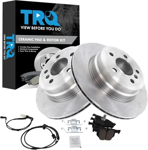 Miniatura 66 de TRQ Kit de rotor de freno trasero y pastillas de cerámica Posi premium compatible con camioneta Chevy GMC