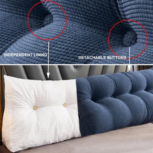Miniatura 2 de Almohada triangular de cuña, respaldo de cabecera de vellón, cojín grande para reposo en cama, almohadas de lectura, almohada de apoyo de Azul