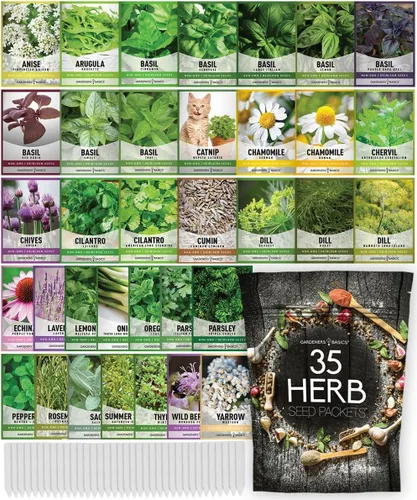 Paquete Variado de 35 Semillas de Hierbas Medicinales y Culinarias – Kit de Jardín Heirloom Sin OMG para Cultivo en Interiores, Exteriores o