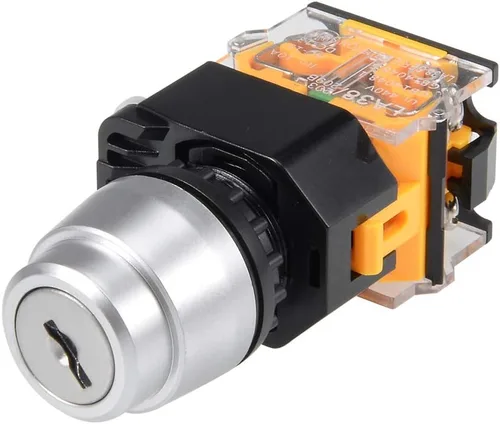 Miniatura 5 de uxcell 1 unids 0.866 in 2 posición clave bloqueo botón interruptor con teclas tono plateado NO/NC
