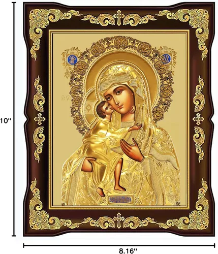 Miniatura 4 de Virgen ortodoxa católica e icono del niño, Virgen María Cristo Jesús en oro 10 pulgadas, icono de lámina de oro de la Virgen, regalo religioso