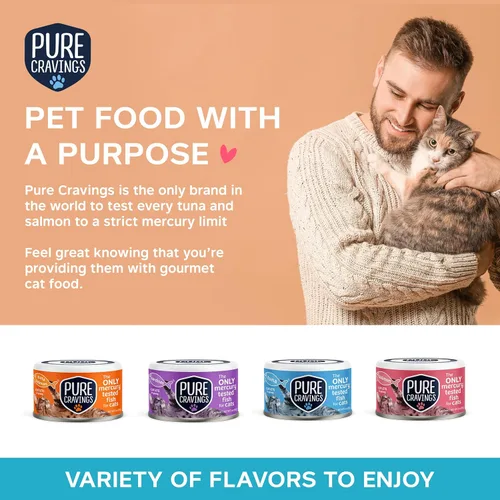 Miniatura 6 de Pure Cravings - Alimento húmedo para gatos en lata, filetes de atún en salsa, 100% probado sin mercurio, pescado húmedo en lata para gatos, sin