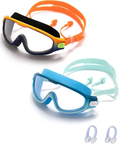 Miniatura 8 de Gafas de natación para niños de 6 a 12 años, visión amplia, antivaho, protección UV, sin fugas, gafas de natación para niños y niñas Negro azul