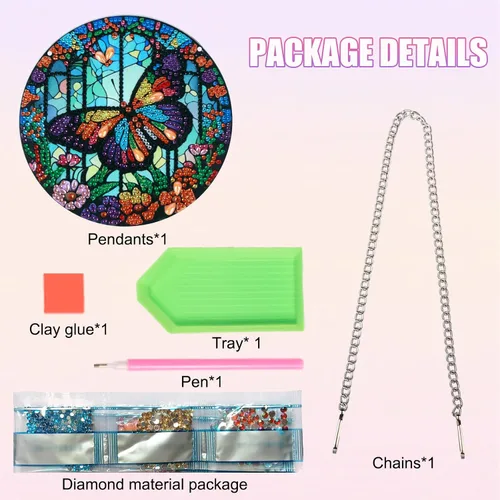 Miniatura 3 de Tontut Decoraciones colgantes Kits de pintura de diamantes, colgante de ventana DIY mariposa flor pintura de diamante, forma especial diamantes arte
