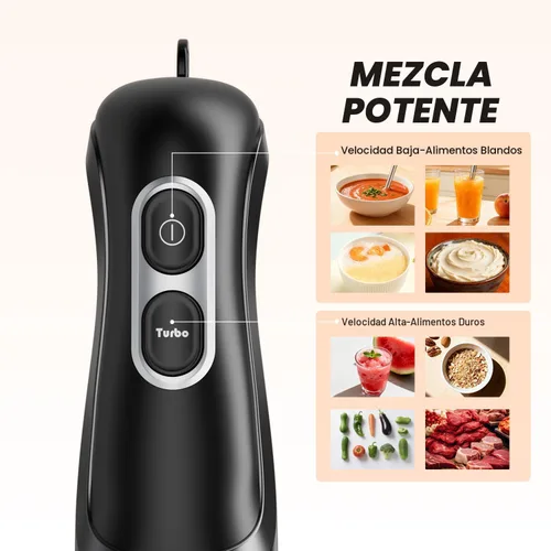 Miniatura 2 de Licuadora de inmersión de mano, licuadoras eléctricas con cable, batidora portátil con 2 velocidades de mezcla y emulsionante de cuchillas de acero