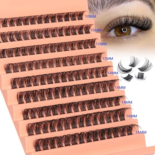 Extensiones de pestañas rizadas DD en racimo de pestañas naturales individuales con banda fina, extensión de pestañas postizas en racimo de 0.39 a