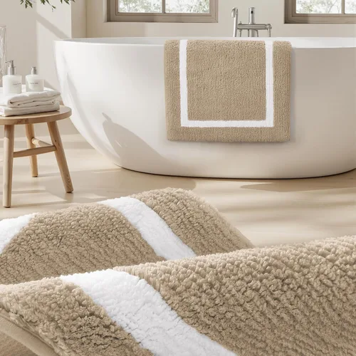 Miniatura 8 de HOMEIDEAS Juego de 2 alfombras de baño de microfibra súper suave y absorbente, antideslizantes y lavables a máquina (beige)