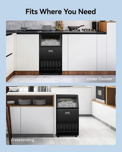 Miniatura 7 de Máquina de hielo comercial, produce 100 libras por día, 45 cubos en 15 minutos, máquina de hielo debajo del mostrador con almacenamiento de 33 Negro