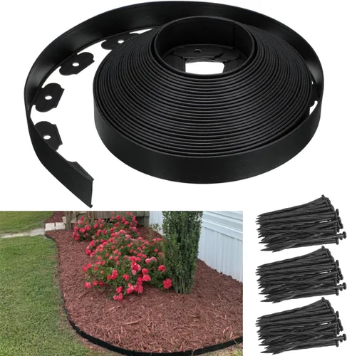 Miniatura 12 de Bordes de jardín de 1.5 pulgadas x 98 pies, bordes de paisaje negro con 150 estacas de plástico, valla flexible de bricolaje para paisajismo, cama
