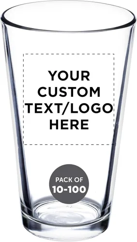 DISCOUNT PROMOS Vasos de cerveza personalizados de 16 onzas. Juego de 10/50/100, paquete personalizado a granel, cristalería resistente para