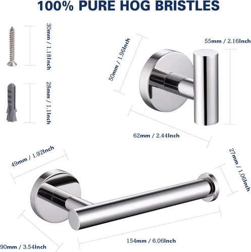 Miniatura 7 de Juego de accesorios de baño, 3 piezas de acero inoxidable de alta calidad, incluye soportes para papel higiénico de 5 pulgadas y 2 ganchos
