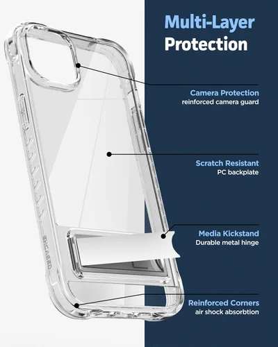 Miniatura 7 de ENCASED Funda con función atril para iPhone 14 con soporte (aleación de metal duradera), funda ultra protectora con protector de pantalla