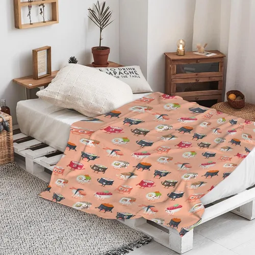 Miniatura 7 de Manta de franela con patrón de sushi de comida para regalo, manta de franela ultra suave y acogedora, manta de forro polar cálida para sofá, cama