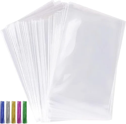Miniatura 8 de Juego de 600 bolsas de celofán – 300 bolsas largas transparentes para golosinas, 300 lazos giratorios de colores para regalos, recuerdos de fiesta 3