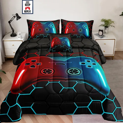 Juego de 6 piezas de ropa de cama en una bolsa para niños, juegos de ropa de cama de tamaño completo, juegos de edredón para niños jugadores, juego