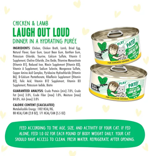 Miniatura 4 de Weruva B.F.F. Play - Best Feline Friend Paté Lovers, Aw Yeah!, Chicken & Lamb Laugh Out Loud con pollo y cordero, lata de 5.5 onzas (paquete de 8)