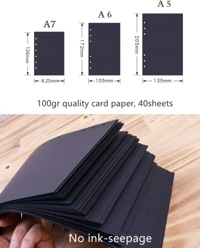 Miniatura 3 de Recambio de Planificador A5 Negro en Blanco Insertos de Planificador, Recambio de Carpeta de 6 Anillas, Papel Negro para Carpeta Rellenable En