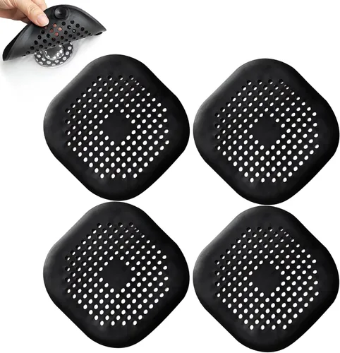 4 Piezas de Captador de Pelo para Desagüe de Ducha, Tapón para Bañera, Protectores de Desagüe para el Hogar, Cubierta de Desagüe con Ventosa, Trampa