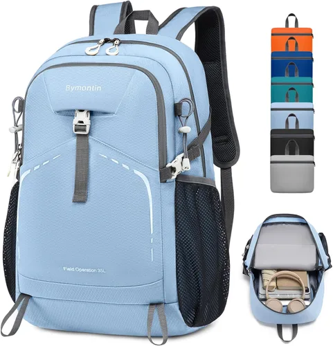 Miniatura 8 de Mochila plegable ligera de 35 litros - Mochila plegable duradera para viajes, senderismo y gimnasio (negro)