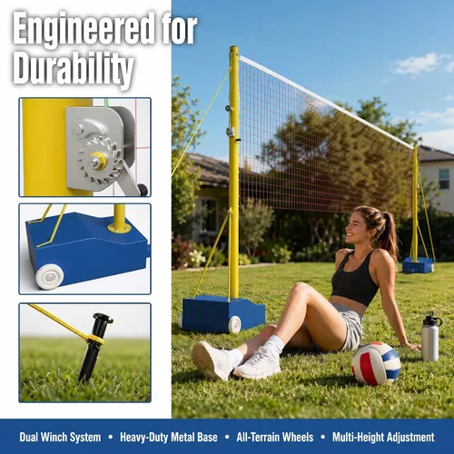 Miniatura 3 de Red de voleibol con postes, postes de voleibol resistentes para patio trasero, con estacas de metal y cuerda resistente al viento, altura ajustable