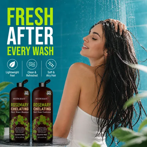 Miniatura 2 de MYSTÈRE BEAUTÉ - Juego de champú y acondicionador quelante de romero – Cuidado del cabello con agua dura sin sulfato con biotina, queratina y árbol