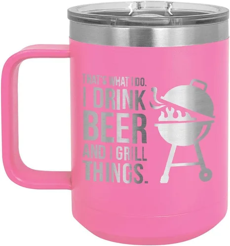 Miniatura 9 de Drink Beer Grill Things BLUE 15 oz Coffee Cup w/Slide Top Lid Insulated Travel Coffee Mug BBQ & Grilling Gift Idea For Men Who Have Everything