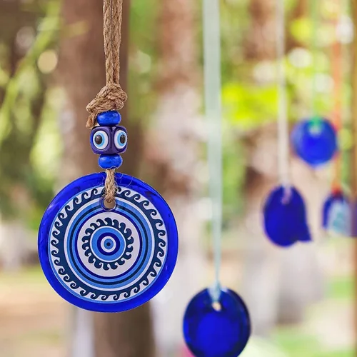 Miniatura 3 de Amuleto grande de cristal de 3 pulgadas con diseño de mandala de ojo turco con cuentas de Nazar para el hogar, adorno colgante de pared para árbol