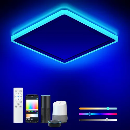 Annaror Lámpara de techo LED inteligente WiFi, lámpara de montaje empotrado RGB de 13 pulgadas con control remoto, compatible con Alexa Google Home,