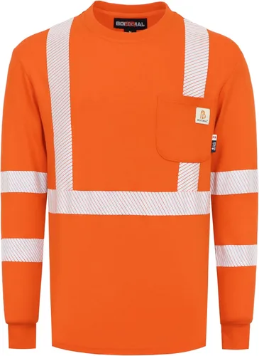 BOCOMAL FR Tee Shirts High Visibility/Hi Vis Flame Resistant/Fire Retardant Shirt 7oz Reflective Hombres Seguridad Camisas