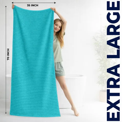 Miniatura 2 de DAN RIVER Paquete de 2 sábanas de baño de 35x70 pulgadas, sábanas de baño jumbo acanaladas para adultos, toallas grandes gruesas y absorbentes