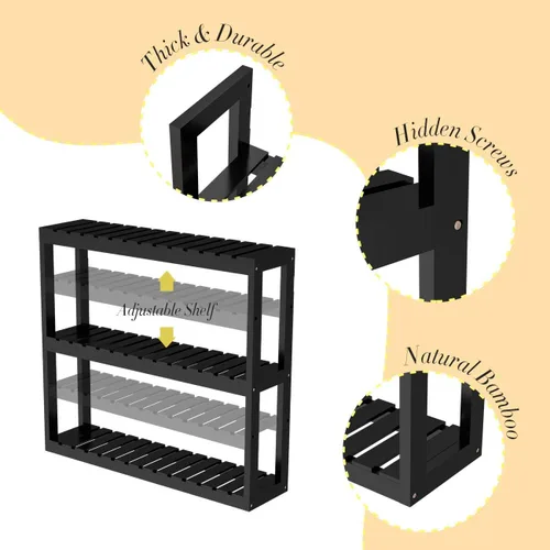 Miniatura 6 de Estante Domax de bambú para baño, 3 niveles de montaje en pared, multifuncional, capa ajustable, de pie, para colocar por encima del inodoro, Negro