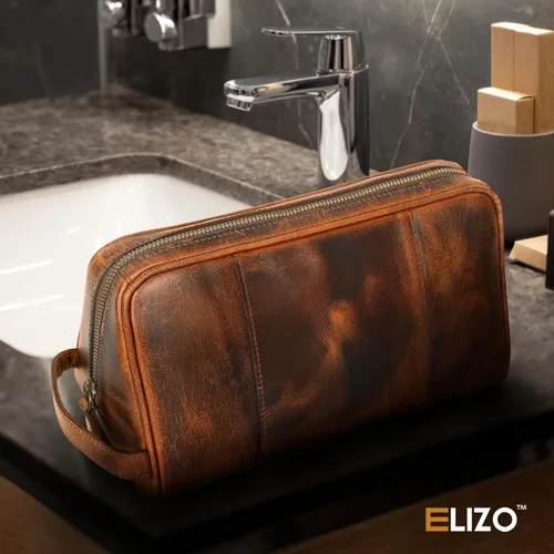 Miniatura 4 de ELIZO Neceser de cuero genuino para hombre, Timber, L