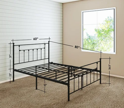 Miniatura 2 de Golden Gate Beds - Base de cama de metal de estilo victoriano con cabecera y estribo de hierro forjado antiguo, base de colchón clásica de acero,