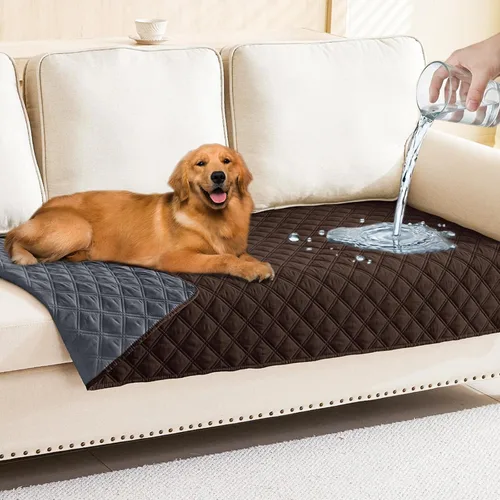 Miniatura 40 de Smiry Funda impermeable para cama de mascota, suave y lavable, para muebles, cama, sofá, reversible, a cuadros (30 x 53 pulgadas, color beige/beige)